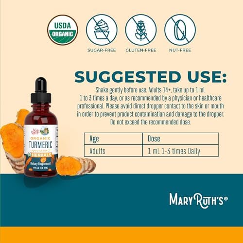 Extracto Líquido de Cúrcuma Orgánica MARYRUTH'S | Sin Azúcar | Orgánico USDA | Suplemento de Cúrcuma | Sin OGM | Sin Gluten | Vegano | Tintura Sin - imagen 3