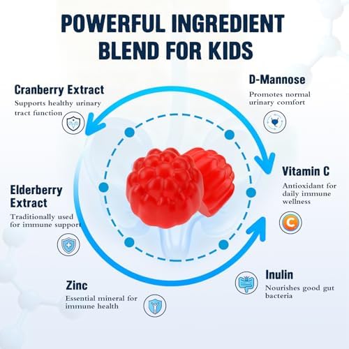 Gomitas ABYSSUS de Arándano para Niños – con D-Mannosa, Saúco, Vitamina C, Zinc, Apoyo Urinario e Inmunológico – Inulina Prebiótica, Sabor Fresa, 60 - imagen 4