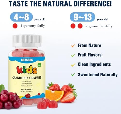 Gomitas ABYSSUS de Arándano para Niños – con D-Mannosa, Saúco, Vitamina C, Zinc, Apoyo Urinario e Inmunológico – Inulina Prebiótica, Sabor Fresa, 60 - imagen 6