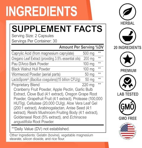 Suplemento Detox Candida Cleanse para Hombres y Mujeres - Kit de Cápsulas de Soporte Candi Detox, Probioticos y Ácido Caprílico Natural - imagen 6