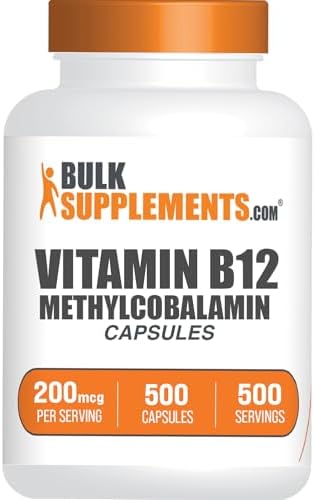 Cápsulas de Vitamina B12 Methylcobalamina BulkSupplements.com - Suplemento de B12 200mcg para Energía - Sin Gluten, 1 Cápsula por Porción, 500 - imagen 1