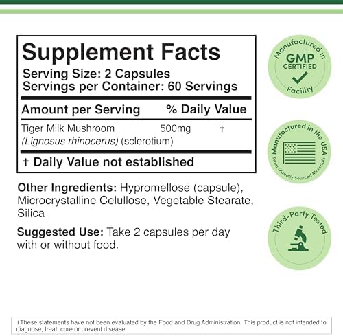 Suplemento de Hongo Leche de Tigre Double Wood Supplements (Lignosus Fungi) 500mg por Porción, 120 Cápsulas, Antioxidante para Salud Respiratoria y - imagen 2