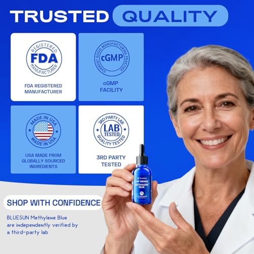 Gotas de Azul de Metileno Bluesun 1% Grado Farmacéutico - Hecho en EE. UU., Libre de Formaldehído, Probado por Terceros, Pureza USP, Libre de OGM, - imagen 7