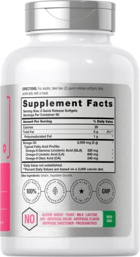 Cápsulas de Aceite de Borraja Horbäach 2000 mg | 120 Gelatinas Blandas | 320 mg de GLA | Suplemento de Aceite de Semilla Prensado en Frío - imagen 2