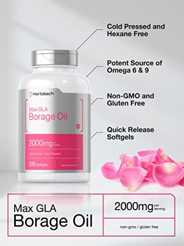 Cápsulas de Aceite de Borraja Horbäach 2000 mg | 120 Gelatinas Blandas | 320 mg de GLA | Suplemento de Aceite de Semilla Prensado en Frío - imagen 3