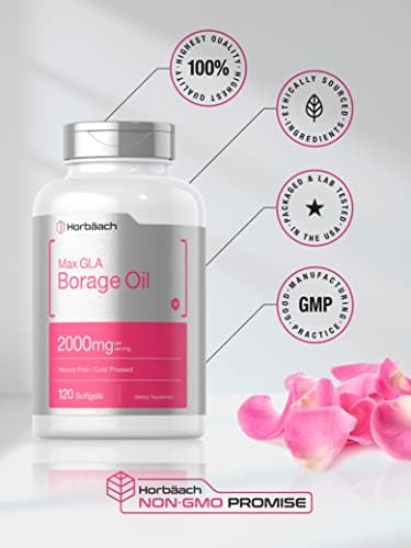 Cápsulas de Aceite de Borraja Horbäach 2000 mg | 120 Gelatinas Blandas | 320 mg de GLA | Suplemento de Aceite de Semilla Prensado en Frío - imagen 5