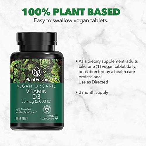 PlantFusion Vitamina D3 Vegana 2000UI, Orgánica de Lichén Vitashine, Promueve la Salud Inmunológica y Ósea, 60 Tabletas - imagen 2