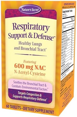 Soporte y Defensa Respiratoria de Nature's Secret - 60 Tabletas - Promueve Pulmones y Tracto Bronquial Saludables - con NAC, Fenogreco y Malvavisco - - imagen 1
