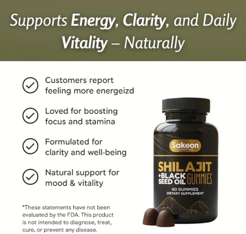 Gomitas de Shilajit Puras para Hombres y Mujeres, con Aceite de Semilla Negra, Resina Himalaya de Alta Potencia para Energía, Inmunidad y Función - imagen 2
