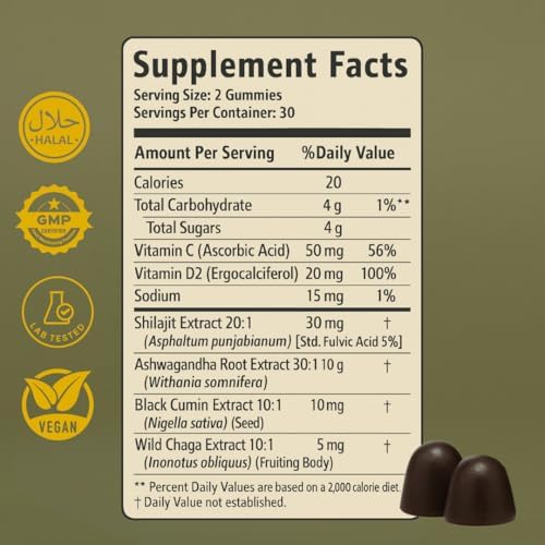 Gomitas de Shilajit Puras para Hombres y Mujeres, con Aceite de Semilla Negra, Resina Himalaya de Alta Potencia para Energía, Inmunidad y Función - imagen 3