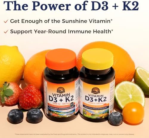 Suplemento de Vitamina D3 K2 Vitalitown, D3 5000 IU, K2 MK-7 100 mcg, No GMO, Sin Gluten ni Soja, para Huesos, Dientes, Inmunidad y Corazón, 120 - imagen 8