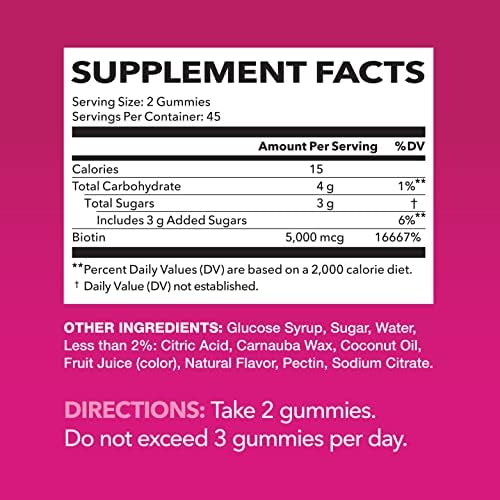 Gomitas de Biotina 5000mcg para Cabello, Piel y Uñas - Suplemento Vegano para Hombres y Mujeres - Apoyo Nutricional GLP-1 - Sabor Fresa, 90 piezas - imagen 2