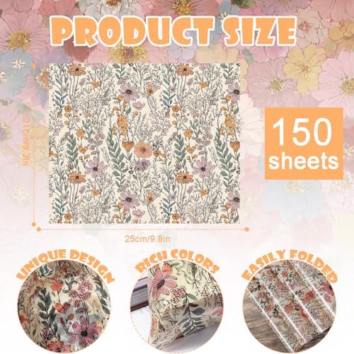 150 Piezas de Papel encerado de flores silvestres Rero, 9.8 x 8.3 pulgadas, ideal para envolver alimentos, sándwiches y fiestas - imagen 2