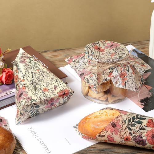 150 Piezas de Papel encerado de flores silvestres Rero, 9.8 x 8.3 pulgadas, ideal para envolver alimentos, sándwiches y fiestas - imagen 4