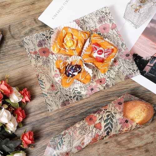 150 Piezas de Papel encerado de flores silvestres Rero, 9.8 x 8.3 pulgadas, ideal para envolver alimentos, sándwiches y fiestas - imagen 8