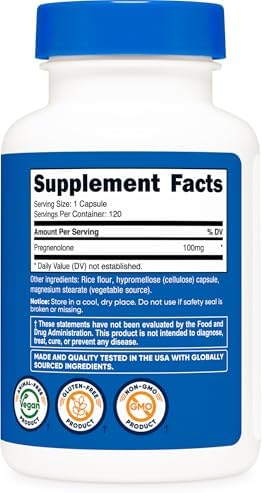 Nutricost Pregnenolona 100mg, 120 Cápsulas - Sin OGM, Libre de Gluten, Cápsulas Vegetarianas - imagen 5