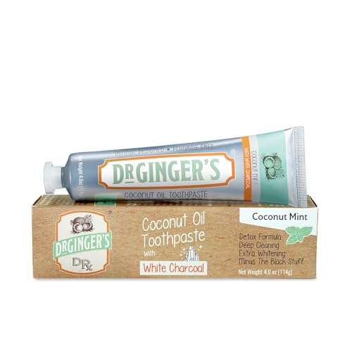Pasta de Dientes Dr. Ginger's con Aceite de Coco y Carbón Blanco, Sin Flúor, Sabor Coco Menta, 4 oz, Amigable con Dientes Sensibles, Poder - imagen 2