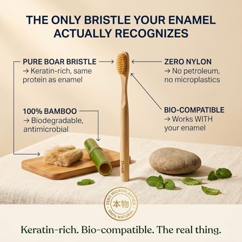 Juego de 4 Cepillos de Dientes de Cerda de Jabalí y Bambú Dento - Cerda Premium con Queratina - 100% Biodegradables - Sin Nylon ni Plástico - Diseño - imagen 2