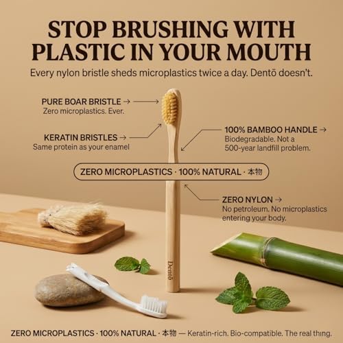 Juego de 4 Cepillos de Dientes de Cerda de Jabalí y Bambú Dento - Cerda Premium con Queratina - 100% Biodegradables - Sin Nylon ni Plástico - Diseño - imagen 5
