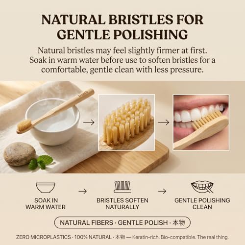 Juego de 4 Cepillos de Dientes de Cerda de Jabalí y Bambú Dento - Cerda Premium con Queratina - 100% Biodegradables - Sin Nylon ni Plástico - Diseño - imagen 6