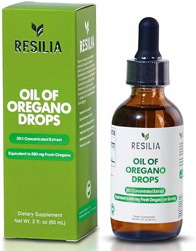 Gotitas de Aceite de Orégano Premium Resilia – Alta Potencia 34mg por Porción – Fórmula Herbal Antioxidante para Apoyo Inmunológico – No GMO, - imagen 1