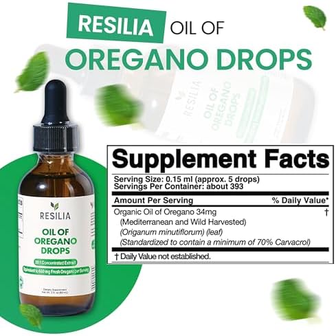 Gotitas de Aceite de Orégano Premium Resilia – Alta Potencia 34mg por Porción – Fórmula Herbal Antioxidante para Apoyo Inmunológico – No GMO, - imagen 2