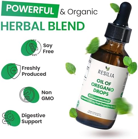 Gotitas de Aceite de Orégano Premium Resilia – Alta Potencia 34mg por Porción – Fórmula Herbal Antioxidante para Apoyo Inmunológico – No GMO, - imagen 5