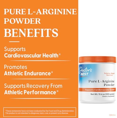 Doctors Best Polvo Puro de L-Arginina - Suplemento para Hombres y Mujeres, Apoya Niveles de Óxido Nítrico y Salud Cardiaca, 10.6 oz, Libre de Gluten, - imagen 2