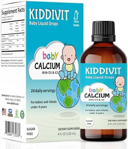 Gotas Líquidas de Calcio para Bebés Kiddivit con Vitamina D3 y K2 – Suplemento Suave para Huesos y Crecimiento – 24 Porciones Diarias – Fibra - imagen 1
