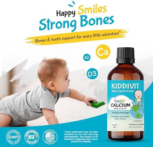 Gotas Líquidas de Calcio para Bebés Kiddivit con Vitamina D3 y K2 – Suplemento Suave para Huesos y Crecimiento – 24 Porciones Diarias – Fibra - imagen 2