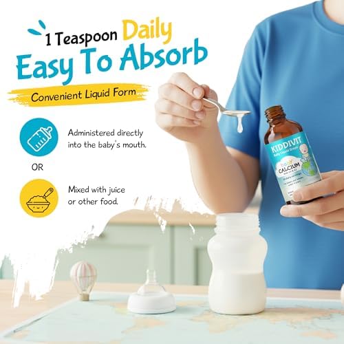 Gotas Líquidas de Calcio para Bebés Kiddivit con Vitamina D3 y K2 – Suplemento Suave para Huesos y Crecimiento – 24 Porciones Diarias – Fibra - imagen 4