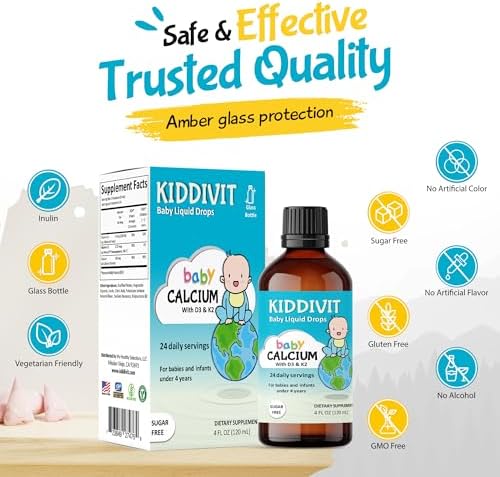 Gotas Líquidas de Calcio para Bebés Kiddivit con Vitamina D3 y K2 – Suplemento Suave para Huesos y Crecimiento – 24 Porciones Diarias – Fibra - imagen 5