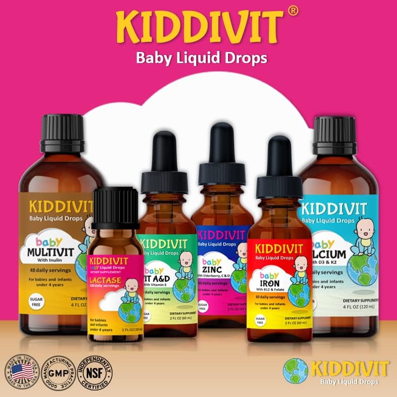 Gotas Líquidas de Calcio para Bebés Kiddivit con Vitamina D3 y K2 – Suplemento Suave para Huesos y Crecimiento – 24 Porciones Diarias – Fibra - imagen 7