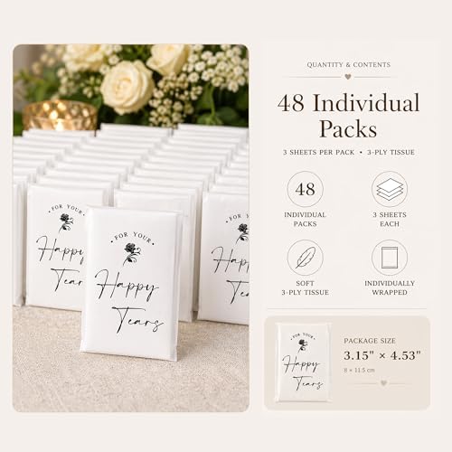 Paquete de 48 pañuelos faciales DORIS HOME Happy Tears, 3 capas, ideales para bodas, ceremonias, recepciones y despedidas de soltera. - imagen 3
