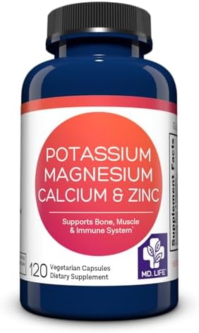 Suplemento de Potasio, Magnesio, Zinc y Calcio MD. Life - 120 Cápsulas - Apoya la Salud Ósea y Muscular - Promueve la Absorción de Calcio y la - imagen 1