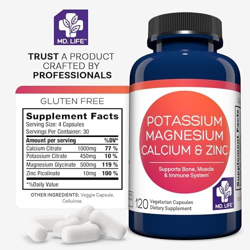 Suplemento de Potasio, Magnesio, Zinc y Calcio MD. Life - 120 Cápsulas - Apoya la Salud Ósea y Muscular - Promueve la Absorción de Calcio y la - imagen 6