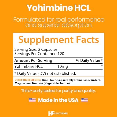 Healthfare Yohimbina HCL 10mg | 240 Cápsulas Veganas | Fórmula de Máxima Potencia | Sin OGM y Libre de Gluten | Hecho en EE. UU. - imagen 3