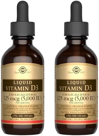 Solgar Vitamina D3 Líquida 125 mcg (5,000 UI) - 2 fl oz, Paquete de 2 - Sabor Natural a Naranja - Apoya Huesos y Dientes Saludables - Sin Gluten ni - imagen 1