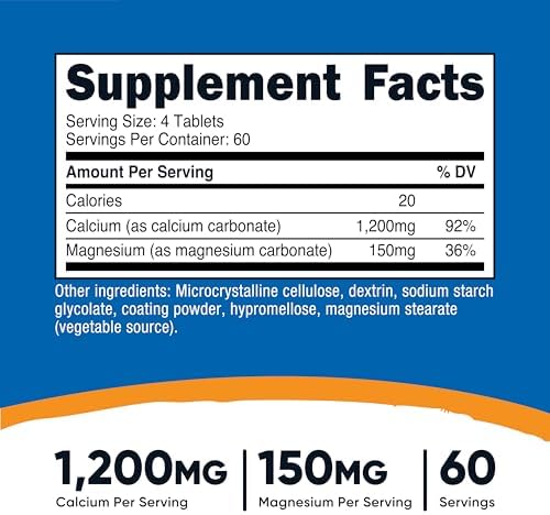 Nutricost Carbonato de Calcio y Magnesio 240 Tabletas, 1200mg de Ca y 150mg de Mg por Porción, 60 Porciones - Sin Gluten, No OGM - imagen 2