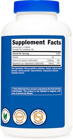 Nutricost Carbonato de Calcio y Magnesio 240 Tabletas, 1200mg de Ca y 150mg de Mg por Porción, 60 Porciones - Sin Gluten, No OGM - imagen 5