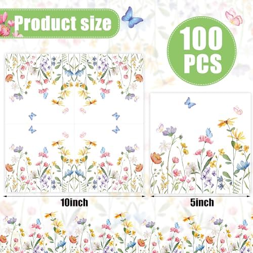100 PZS Servilletas Desechables de Cóctel con Flores Silvestres, 3 Capas, para Bodas, Bautizos, Cumpleaños y Fiestas de Té - imagen 2