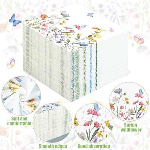 100 PZS Servilletas Desechables de Cóctel con Flores Silvestres, 3 Capas, para Bodas, Bautizos, Cumpleaños y Fiestas de Té - imagen 3