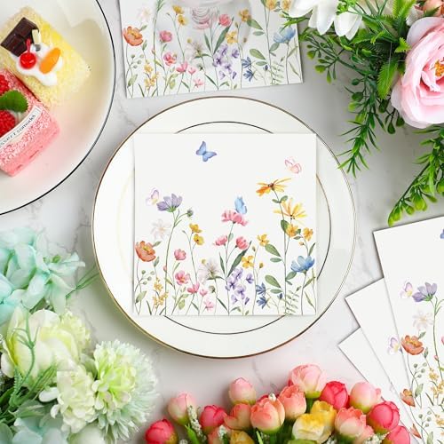 100 PZS Servilletas Desechables de Cóctel con Flores Silvestres, 3 Capas, para Bodas, Bautizos, Cumpleaños y Fiestas de Té - imagen 4