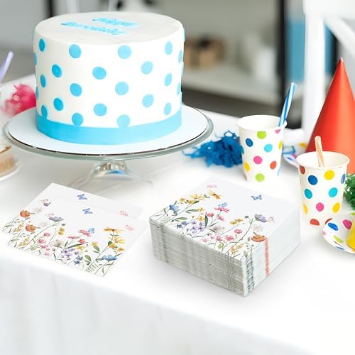 100 PZS Servilletas Desechables de Cóctel con Flores Silvestres, 3 Capas, para Bodas, Bautizos, Cumpleaños y Fiestas de Té - imagen 7