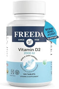 FREEDA Vitamina D2 2000 IU – Suplemento Vegano para Huesos y Sistema Inmunológico – 100 Tabletas Pequeñas de Ergocalciferol D2 - imagen 1
