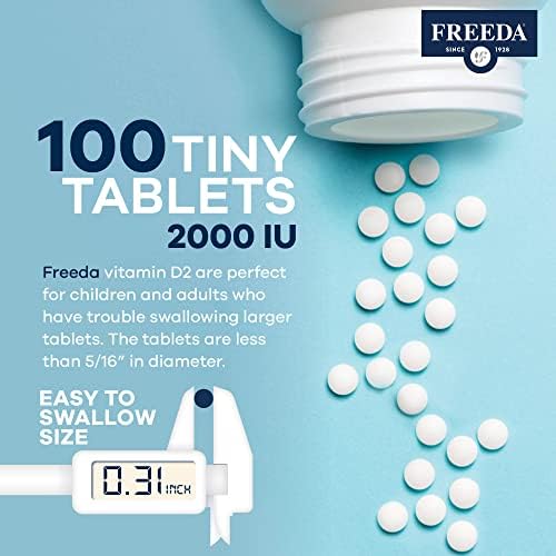 FREEDA Vitamina D2 2000 IU – Suplemento Vegano para Huesos y Sistema Inmunológico – 100 Tabletas Pequeñas de Ergocalciferol D2 - imagen 3