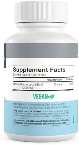 FREEDA Vitamina D2 2000 IU – Suplemento Vegano para Huesos y Sistema Inmunológico – 100 Tabletas Pequeñas de Ergocalciferol D2 - imagen 5