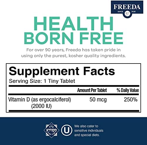 FREEDA Vitamina D2 2000 IU – Suplemento Vegano para Huesos y Sistema Inmunológico – 100 Tabletas Pequeñas de Ergocalciferol D2 - imagen 7