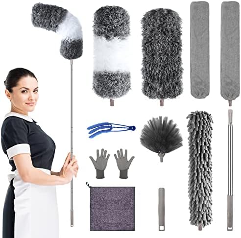 Duster de Microfibra con Extensor de 30 a 100 Pulgadas, Reutilizable, Flexible y Lavable, 12 Piezas para Limpiar Ventiladores, Techos Altos, - imagen 1