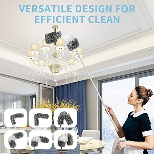 Duster de Microfibra con Extensor de 30 a 100 Pulgadas, Reutilizable, Flexible y Lavable, 12 Piezas para Limpiar Ventiladores, Techos Altos, - imagen 2